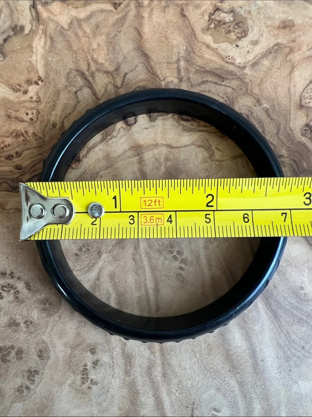 Black Carved Bakelite Bangle Bracelet. small